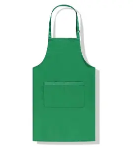 Hot Sale Green Apron Cotton Polyester Kitchen Cooking Chef Aprons with Two Pockets for Man or Women