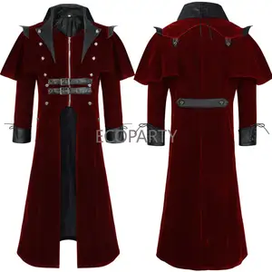 男子中世纪蒸汽朋克角色扮演服装维多利亚僧侣哥特式黑色长外套复古海盗大衣S-3XL生态