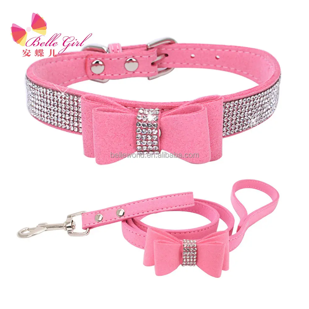 BELLEWORLD 2021 fashion pet accessories luxury bling rhinestones cute bow knot adjustable metal buckle cat dog collars & leashes