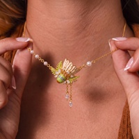 Kalung Bambu Rumbai Bunga Seri Olahraga Baru Eropa Amerika, Kerajinan Enamel Retro, Tembaga Mewah Ringan, Gaya Unik
