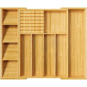 Extendable Bamboo <b>Kitchen</b> Utensil Organizer <b>Storage</b> <b>Box</b> with Knife Holder Bamboo Knife <b>Storage</b> <b>Box</b> - Product Image 1