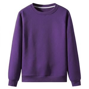 Sudadera Unisex de Cuello Redondo, Corte Regular, Color Sólido, Tejida, Informal, Otoño, Morado - Product Image 1