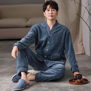 Set Pigiama Invernale da <span class=keywords><strong>Uomo</strong></span> in Flanella Morbida con Scollo a V, Maniche Lunghe e Pantaloni, Comodo e Caldo Abbigliamento da Casa - Product Image 6