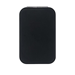 Espejo de Maquillaje de Bolsillo Rectangular de Cuero PU Negro Personalizado al por Mayor, Espejo Cosmético con Aumento Personalizado - Product Image 1