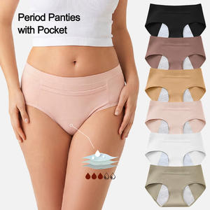 Taschendesign Hochgeschnittene Damen-Periodenunterwäsche Übergröße Baumwoll-Zwickel 3-Schichtige Auslaufsichere Antibakterielle Menstruations-Slips - Product Image 1