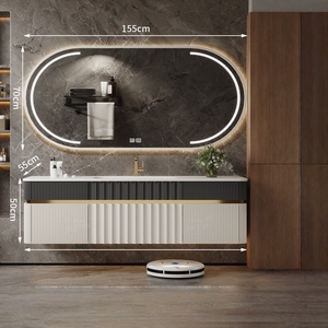 Original Design Modern Luxury Stone Seamless Basin Intelligent Mirror <b>Cabinet</b> <b>Wall</b> <b>Mounted</b> Oak Bathroom <b>Cabinet</b> - Product Image 6