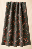 Tissu tricoté multicolore à broderie florale raffinée, base grise foncée duveteuse, motif de vigne abstraite brodé, pour sacs de filles, textiles et vêtements