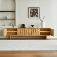 Meuble TV moderne de luxe en noyer, console multimédia en bois massif, buffet de salon ondulé cannelé avec 4 portes