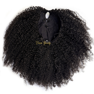 Afro Exotic Kinky Coily 180 densidad V-Part Raw Kinky Curly Virgin cutícula completa pequeño afro Kinky Curly V parte personalizar <span class=keywords><strong>M</strong></span> Cap peluca - Product Image 2