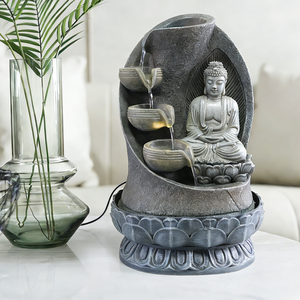 禅瞑想カスケード仏像滝噴水 室内卓上噴水 LEDライト付き - Product Image 1