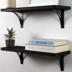 Solid Wood Wall Floating <b>Shelf</b> Black Rectangle Wall Mounted Storage <b>Rack</b> For Living Room Bedroom Bathroom Display - Product Image 1
