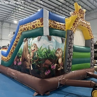 Château gonflable commercial à thème animaux de la jungle avec toboggan pour location événementielle