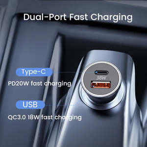 Chargeur de voiture USB Type-C double port 38W pour voitures électriques et téléphones mobiles PD 20W QC3.0 5V/3A Métal - Product Image 5