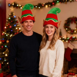 Gorro Navideño <span class=keywords><strong>Unisex</strong></span> Getup, Gorros de Duende con Rayas Rojas y Verdes <span class=keywords><strong>para</strong></span> Adultos, Cálidos <span class=keywords><strong>para</strong></span> <span class=keywords><strong>Regalos</strong></span> de Fiesta Navideña - Product Image 5