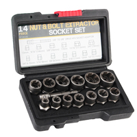6.35mm-19mm Bolt Nut Remover Socket Set Car Tool Kit Damaged Screw Extractor 14pcs Cr-Mo Steel Hand Tools