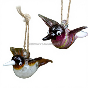 งานแก้วเป่ามือรูปนกขนาดเล็ก งานฝีมือแก้วมูราโน่ งานแก้วฟิวส์ งานแก้วประดับตกแต่ง จี้ห้อยเชือก<span class=keywords><strong>ป่าน</strong></span> รูปนกฮัม<span class=keywords><strong>มิ</strong></span>งเบิร์ด - Product Image 2