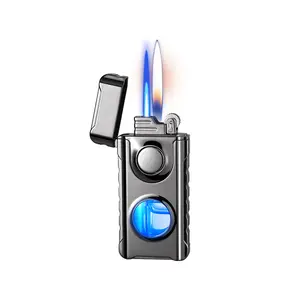 New Transparent Gas Window Butane Lighter with Blue Light Soft and Torch Features for Cigarettes and Gifts Safety Flame Type