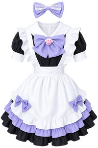 Costume de demoiselle d'honneur pour femmes, robe Lolita noire, blanche et violette, Costume de <span class=keywords><strong>Cosplay</strong></span> Anime, tenue de fête de carnaval d'halloween pour personnage Kawaii - Product Image 6