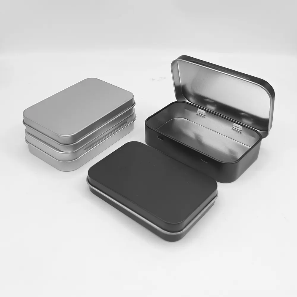 Frasco de metal para embalagem, recipiente retangular com dobradiça, 50ml, 100ml, 120ml, preto fosco, recipiente para embalagem
