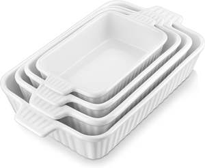 Plats à gratin, plats en <span class=keywords><strong>porcelaine</strong></span>, ustensiles de cuisson en céramique, plats à lasagne rectangulaires profonds avec poignées pour la cuisson de gâteaux en cuisine, blanc - Product Image 1