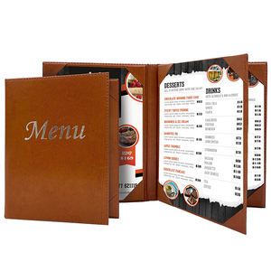 Porte-menu en cuir marron imitation cuir pour restaurant, 4 pages, pour menu de restaurant - Product Image 1