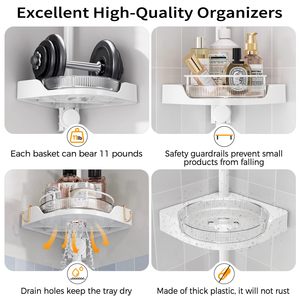 360 °   Organizador <span class=keywords><strong>de</strong></span> Esquina Giratorio para Ducha <span class=keywords><strong>con</strong></span> Barra <span class=keywords><strong>de</strong></span> Tensión - 4 Niveles Ajustables, Barra <span class=keywords><strong>de</strong></span> Metal Resistente a la Oxidación, Estantes <span class=keywords><strong>de</strong></span> <span class=keywords><strong>Plástico</strong></span> <span class=keywords><strong>con</strong></span> Barandilla <span class=keywords><strong>de</strong></span> Seguridad - Product Image 5