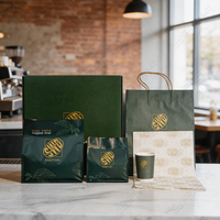 Ensemble d'emballages cadeaux YPAK personnalisés écologiques en plastique PE, sacs à fond plat, boîtes en papier, gobelets, sacs à main, emballages pour café
