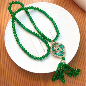 Chinese Style Green Ruyi Sweater Chain Long Necklace Tassel Pendant Zinc Alloy Retro Fashion Accessory - Product Image 2