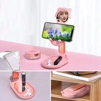 Support de téléphone de bureau avec miroir de maquillage, oreilles d'ours de dessin animé, support de téléphone portable pour tablette