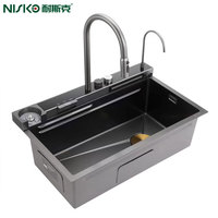 Nisko Épaissie En Acier Inoxydable Bol Unique Évier De Cuisine Clé De Piano Conception Multifonction Cascade Forme Carrée Quatre Tasse Propre