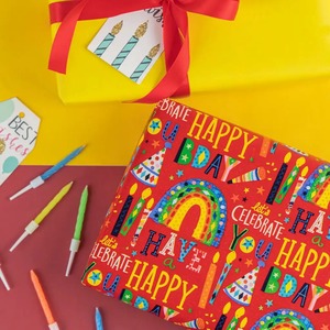 Custom Eco-Friendly Happy Birthday Pattern Gift <b>Wrap</b> <b>Paper</b> <b>Roll</b> Red Art <b>Paper</b> 100GSM Coated Recyclable Double-Sided Digital - Product Image 4