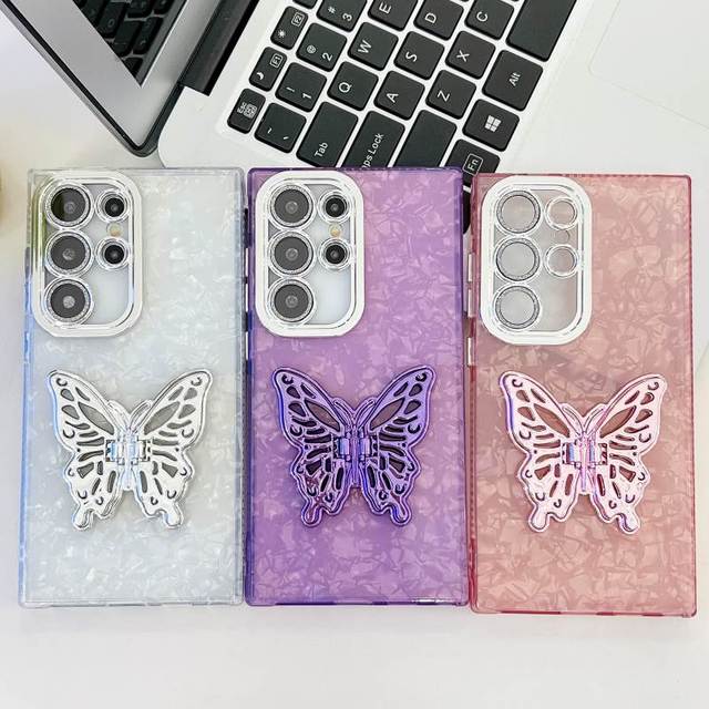 For IMD Electroplate Mobile Phone Case A56/A17/A16/S25/S24FE/S23 Ultra/A15/A25/A35/A55/A54/A36 Butterfly Bracket Strip Stand