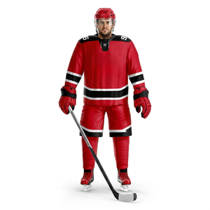 Conjunto de Uniforme de Hockey sobre Hielo Rojo Unisex, Sublimado, Transpirable, Jersey de Poliéster, Pantalones, Manga Larga, Cuello en V, Antibacteriano, Invierno - Product Image 1