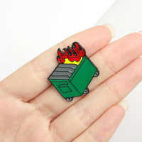 En gros, Broche en métal émaillée à motif de dessin animé 'Burning Trash Can', Pin's de revers original, Souvenir pour vêtements et accessoires