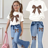 Ensemble 2 pièces pour filles, t-shirt à manches courtes à imprimé floral rose, pantalon évasé, tenue d'été décontractée pour enfants, en coton