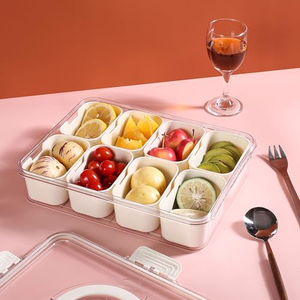 Boîte à collation en plastique au design classique, compatible lave-vaisselle et micro-ondes, pour la cuisine et le camping, plateau de service compartimenté avec couvercle - Product Image 3