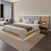 Cama de Hotel Moderna con Plataforma de Madera MDF, Cabecera Integrada y Mesitas de Noche Flotantes para Dormitorio, Apartamento y Proyectos Hoteleros Económicos