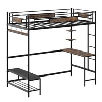 Lit superposé double pour dortoir scolaire avec bureau et station de charge, construction métallique, design à boucles de rangement, ODM/OEM disponible