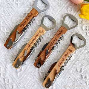 Sacacorchos de Madera Grabado Personalizado, Multifuncional, Abridor de Botellas Portátil para Vino y Cerveza, para el Hogar, Bar, Fiesta, Regalo - Product Image 1