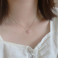 Ensemble Collier et Boucles d'Oreilles Tendance Cœur Pêche Rose Pendentif Goutte pour Femme Fille Bijoux Accessoires Doux