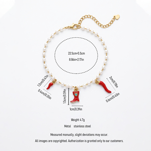 QIAOREN 13329 Bracelet de cheville Western en perles avec breloques piment rouge et bottes de cowboy, Bijou de pied rétro style country, Cadeau pour tenues quotidiennes tendance - Product Image 6