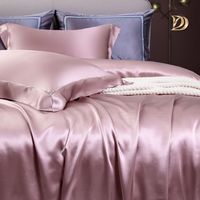Parure de draps de luxe 100 % soie de mûrier, douce pour les peaux sensibles, 4 pièces : drap-housse, drap plat, housse de couette, taies d'oreiller
