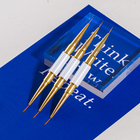 Pinceau liner double-embout de luxe blanc avec manche doré, tube ultra-fin, stylo de dessin pour nail art, logo personnalisé, professionnel pour salon