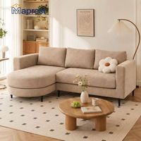 Canapé d'angle moderne en L trois places avec chaise longue en tissu chenille, design peu encombrant pour hôtel, villa, appartement, salon