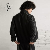 Nouveau design détails passepoil 100% Polyester noir microfibre jogging Sport Fitness survêtement veste pour hommes