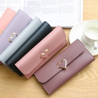 Dompet Ponsel Kulit PU untuk Wanita, Dompet Panjang Wanita, Tempat Kartu, Dompet Koin, Tas Clutch Motif Hati