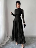 RO9193 Robe longue de soirée islamique de luxe pour femme, en dentelle, col montant, manches longues, coupe ajustée, jupe évasée fluide, style modeste