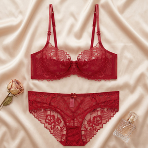 Wholesale Red Floral Lace Lingerie <b>Set</b> Women Underwire See Through Bra and Panty 2 Piece <b>Set</b> Plus Size Lingerie for Women - Product Image 4