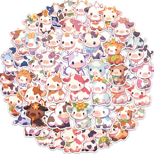 Lot de 50 autocollants mignons en forme de vache, autocollants en vinyle Kawaii pour <span class=keywords><strong>ordinateur</strong></span> <span class=keywords><strong>portable</strong></span>, bouteille d'eau, scrapbooking et décoration DIY - Product Image 1
