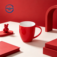 Ensemble tasse et soucoupe à café vintage en porcelaine rouge de style américain 380cc, logo personnalisable, résistant à la chaleur, passe au lave-vaisselle, écologique